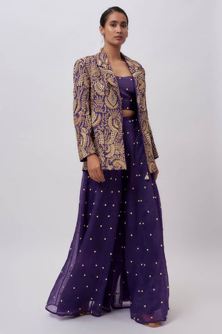 Purple organza blazer with bustier and sharara