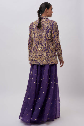 Purple organza blazer with bustier and sharara