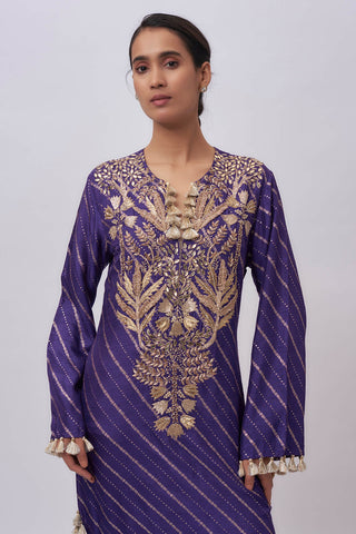 Purple dola silk embroidered kaftan