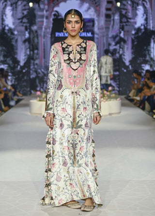 Mehuish Ochre Forest Embroidered Kaftan by Payal Singhal available on Indiaspopup