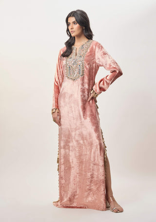 Tara rose pink velvet long kaftan