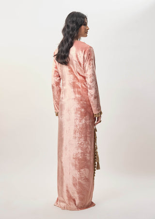 Tara rose pink velvet long kaftan