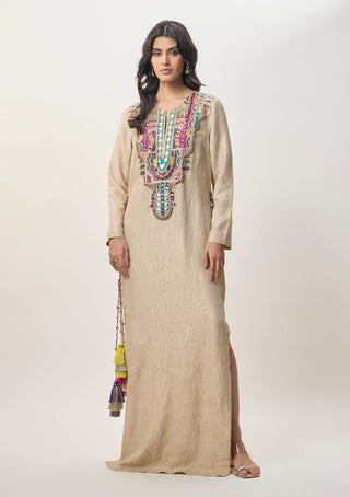 Nouriya gold crushed tissue long kaftan