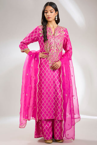 Hot pink embroidered kurta and pant set