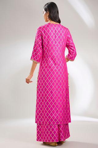 Hot pink embroidered kurta and pant set
