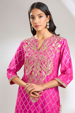 Hot pink embroidered kurta and pant set