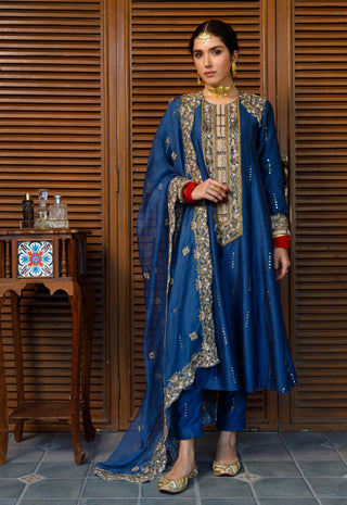 Ruksaan navy embroidered kurta set