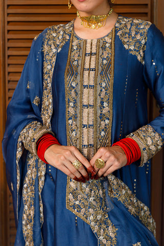 Ruksaan navy embroidered kurta set