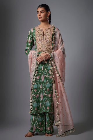 Green island escape print kurta and palazzo set