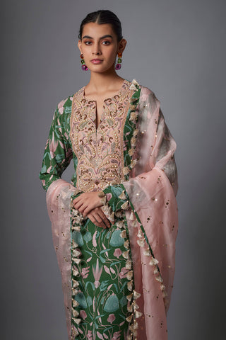 Green island escape print kurta and palazzo set