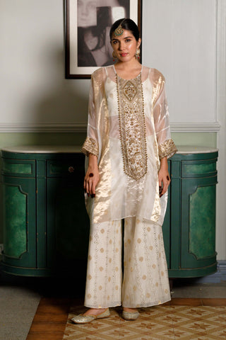 Parhez gold embroidered tunic and palazzo set