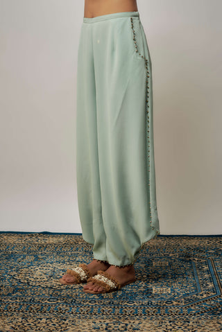 Seafoam embroidered yoke kaftan with pant