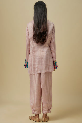 Onion pink stripes chanderi short kurta set