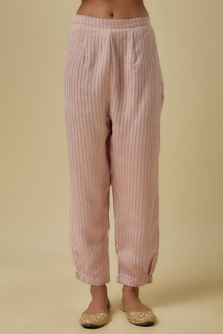 Onion pink stripes chanderi short kurta set