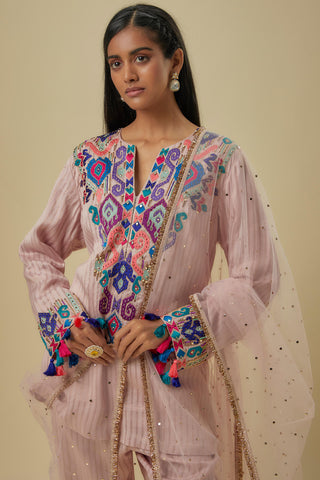 Onion pink stripes chanderi short kurta set