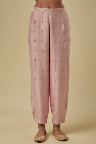 Onion pink brocade butti embroidered kurta set