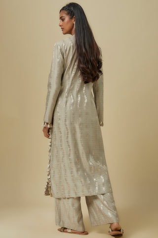 Grey leaf brocade silk kurta set
