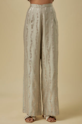 Grey leaf brocade silk kurta set