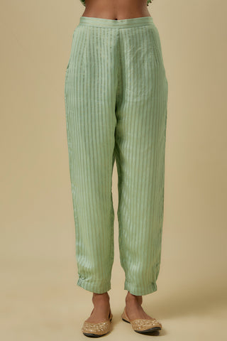 Mint chanderi stripe embroidered kurta set