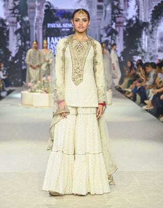 Shama off-white embroidered kurta and sharara set