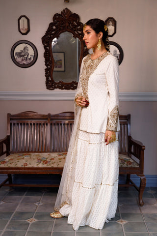 Shama off-white embroidered kurta and sharara set