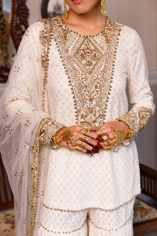 Shama off-white embroidered kurta and sharara set