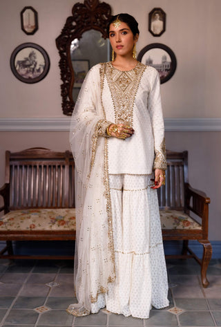 Shama off-white embroidered kurta and sharara set