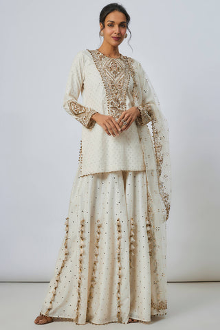 Off-white embroidered kurta and sharara set