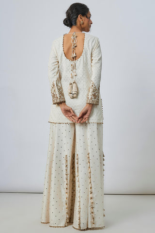 Off-white embroidered kurta and sharara set