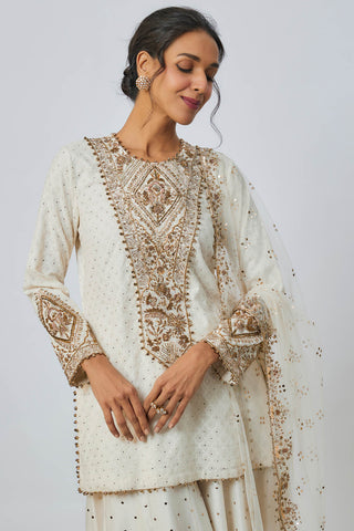 Off-white embroidered kurta and sharara set