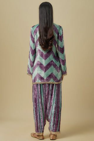 Mint green and purple chevron kurta set