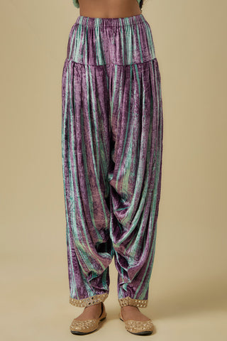 Mint green and purple chevron kurta set