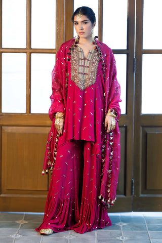 Magenta pink kaftan and sharara set