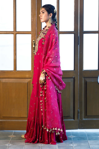 Magenta pink kaftan and sharara set