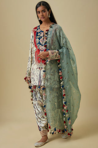 Blue forest whisper print kurta and salwar set
