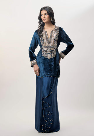 Samira navy blue kurta and dhoti skirt set