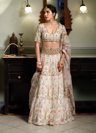 Sultana cream printed lehenga set