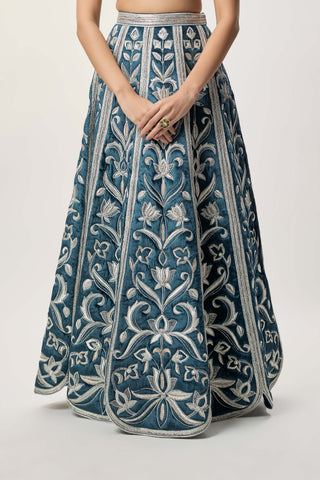 Sahar navy blue velvet lehenga set