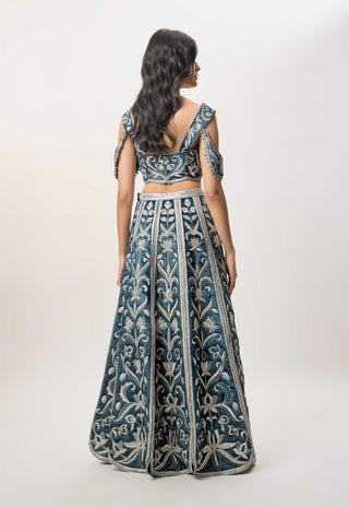 Sahar navy blue velvet lehenga set
