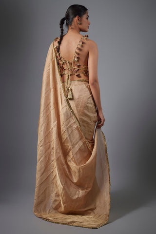 Dull rose embroidered tissue stitched sari and blouse