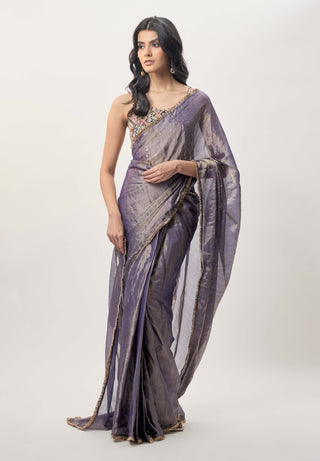 Niusha purple choli and pre-stitched sari