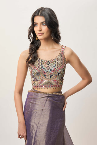 Niusha purple choli and pre-stitched sari