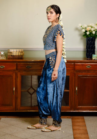 Qirat navy blue boxy choli and low crotch pant