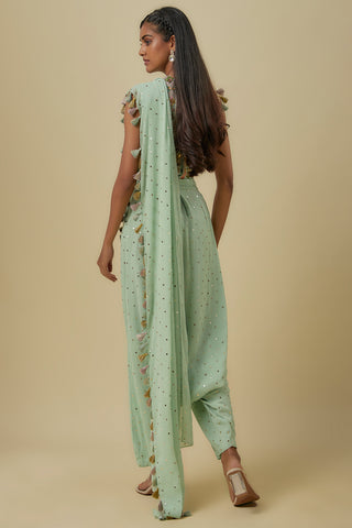 Mint georgette choli and mukaish dhoti sari