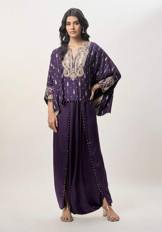 Zaya purple embroidered top with dhoti skirt