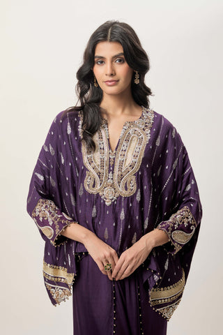 Zaya purple embroidered top with dhoti skirt