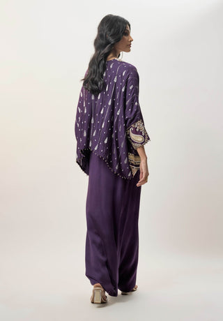 Zaya purple embroidered top with dhoti skirt