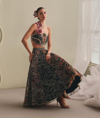 Sculpted corset and flared skirt