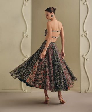 Sculpted corset and flared skirt