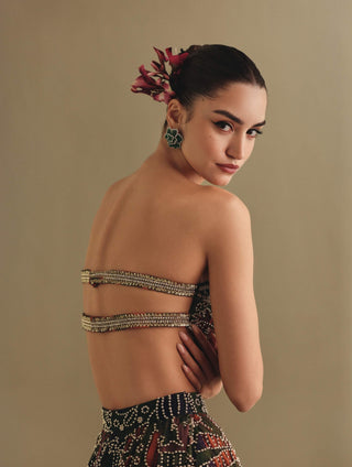 Sculpted corset and flared skirt